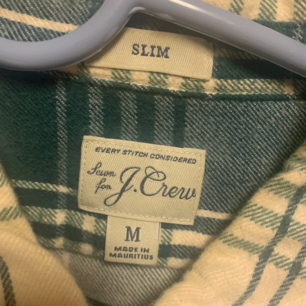 J. Crew Green and White Casual Button Down Shirt